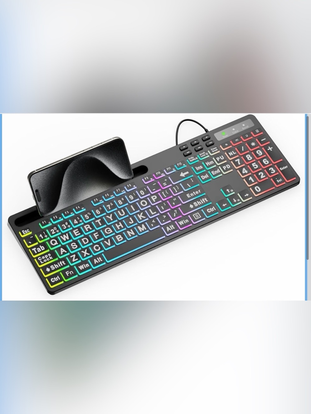 RGB Backlit Black Wireless Keyboard with Multicolor Accent